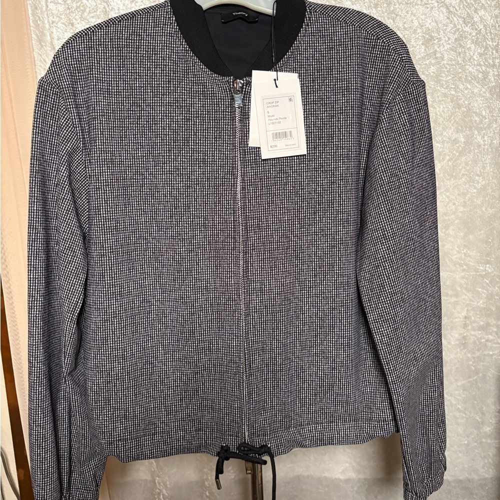 Theory crop Zip Anorak Hounds Ponte black white color Bomber Jacket size S NWT